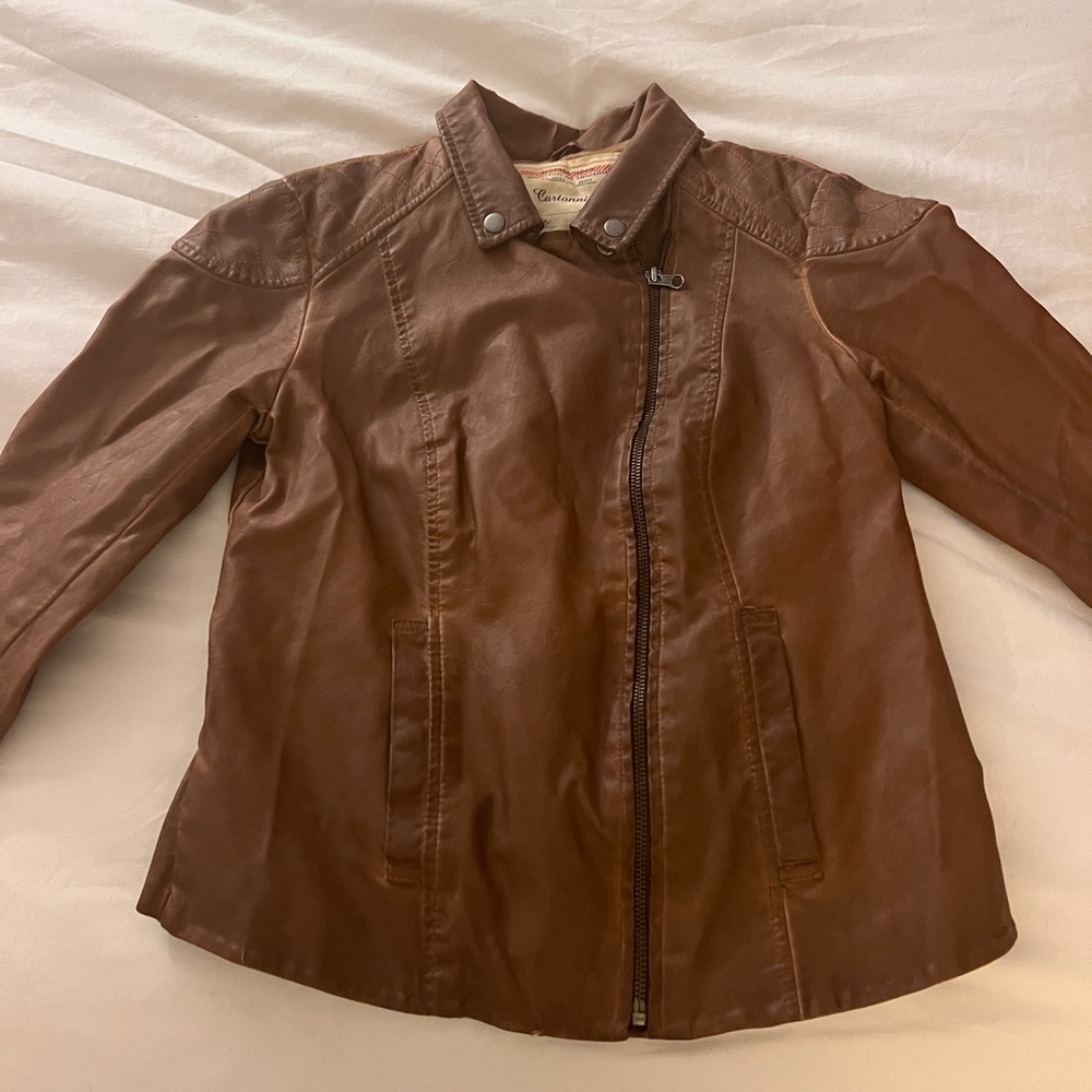 Anthropologie Brown Vegan Leather Jacket Size XS